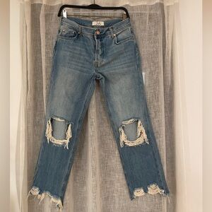 Free People Maggie Mid Rise Straight Distressed Jeans